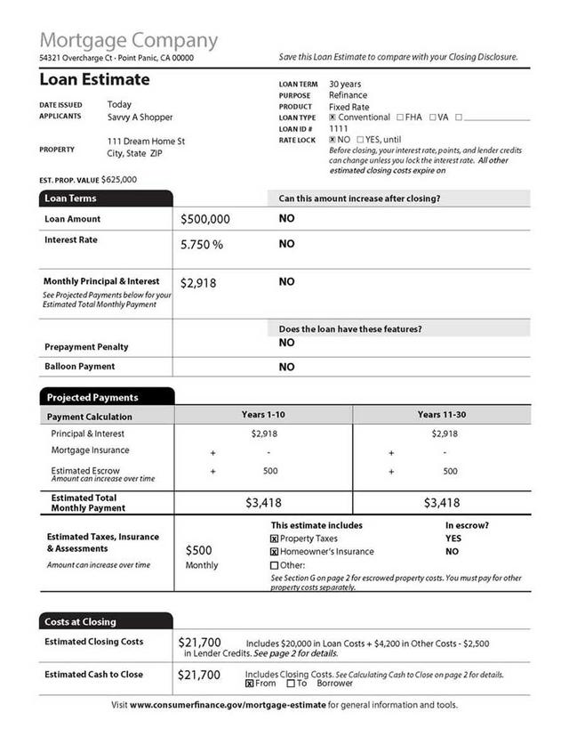 Loan Estimate Page 1